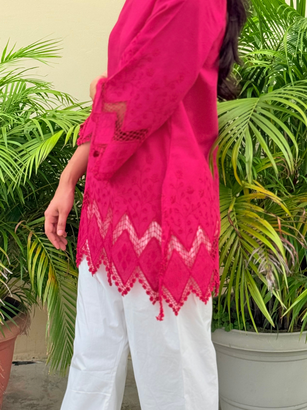 Dark Pink Embroidered Kurti - Image 4