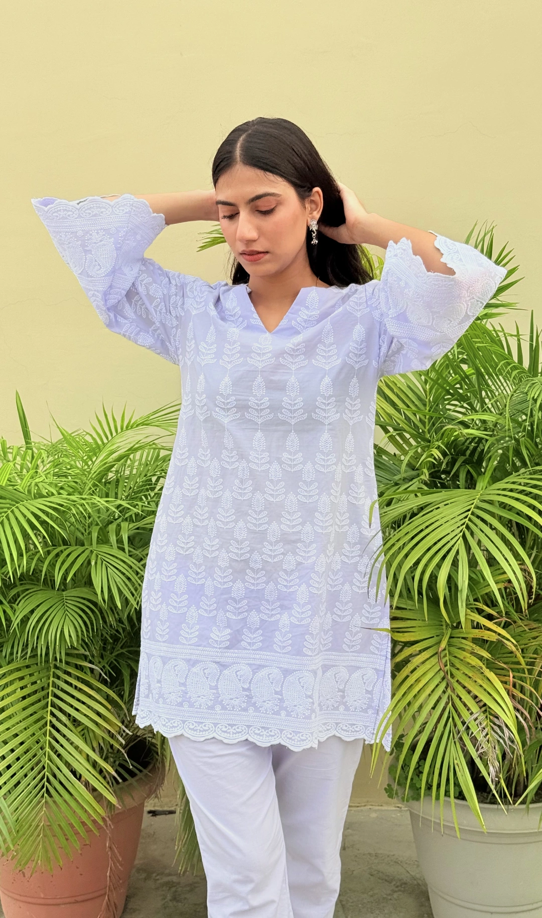 Lilac Elegance Embroidered Cotton Kurti - Image 2