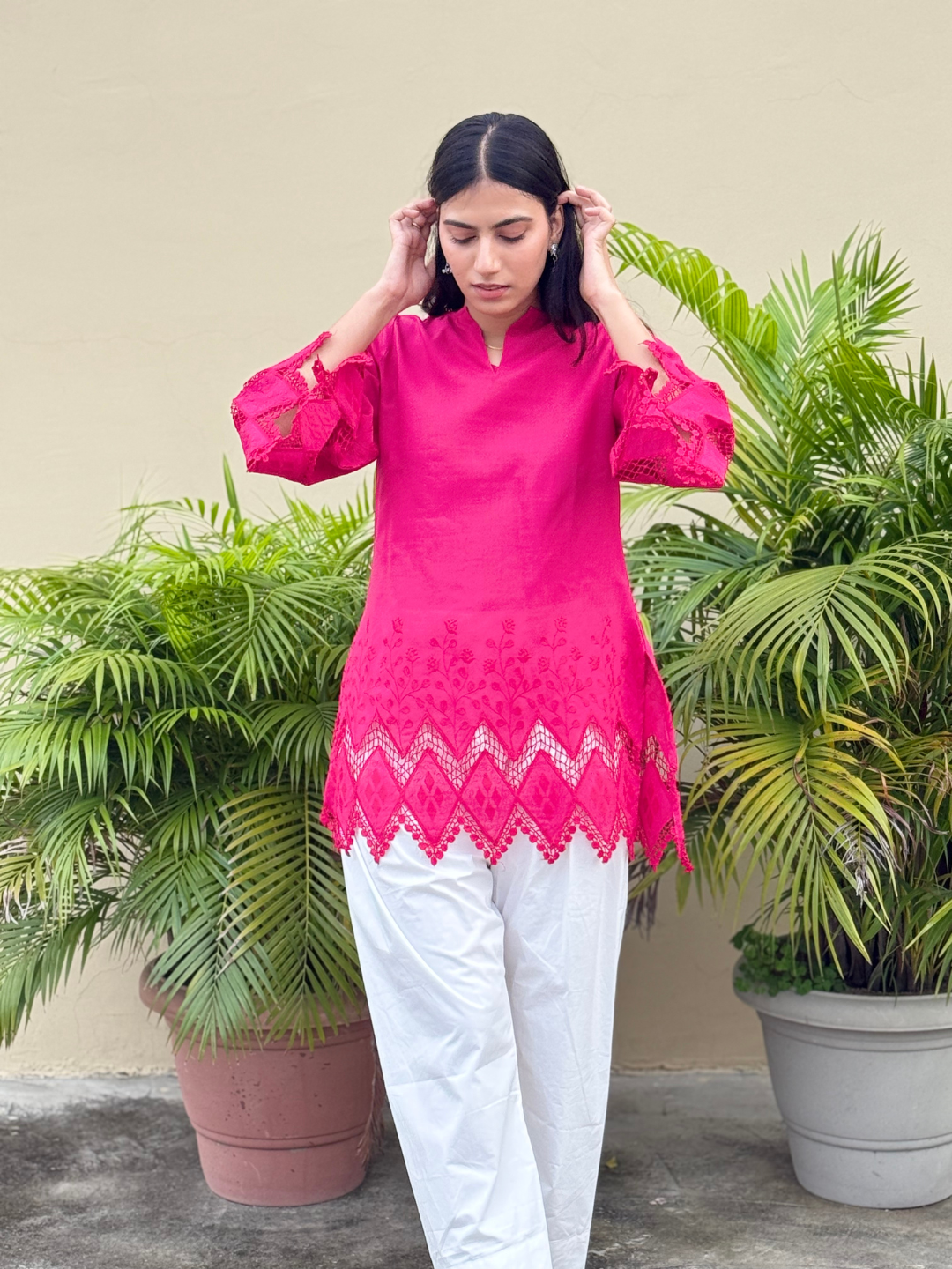 Dark Pink Embroidered Kurti - Image 2