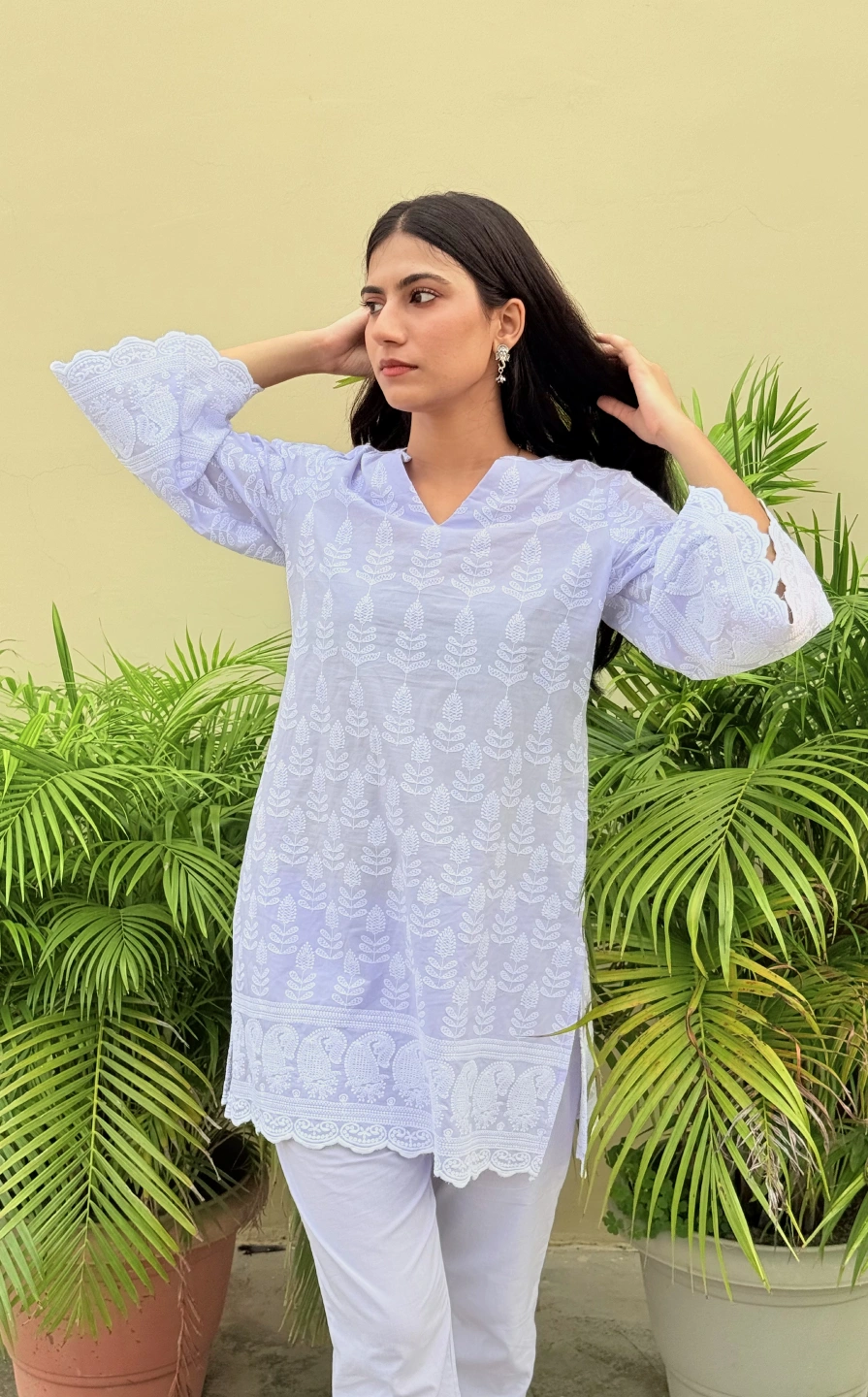 Lilac Elegance Embroidered Cotton Kurti - Image 3