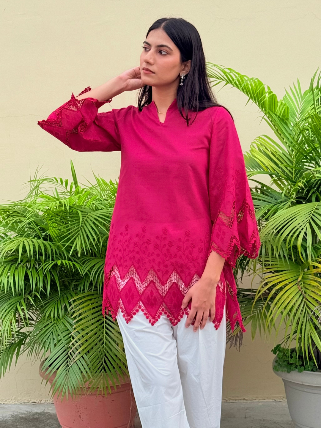 Dark Pink Embroidered Kurti - Image 3