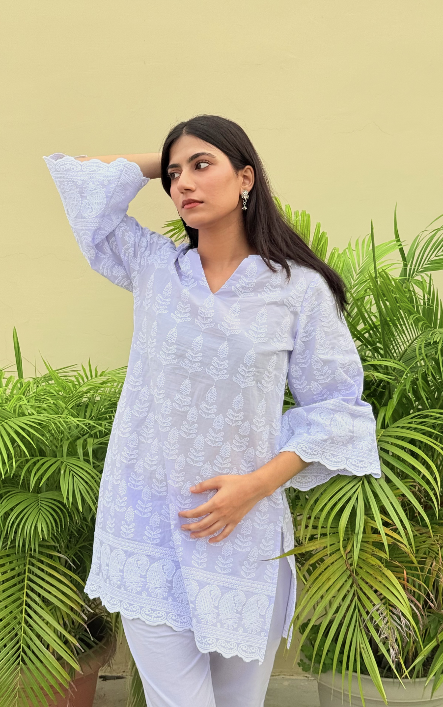 Lilac Elegance Embroidered Cotton Kurti - Image 4