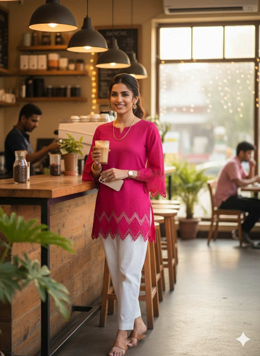 Dark Pink Embroidered Kurti