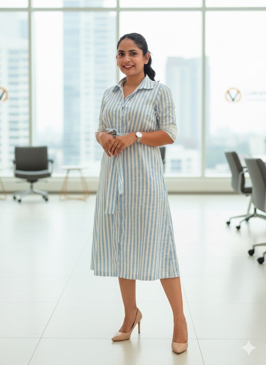 Blue Striped Cotton Dress