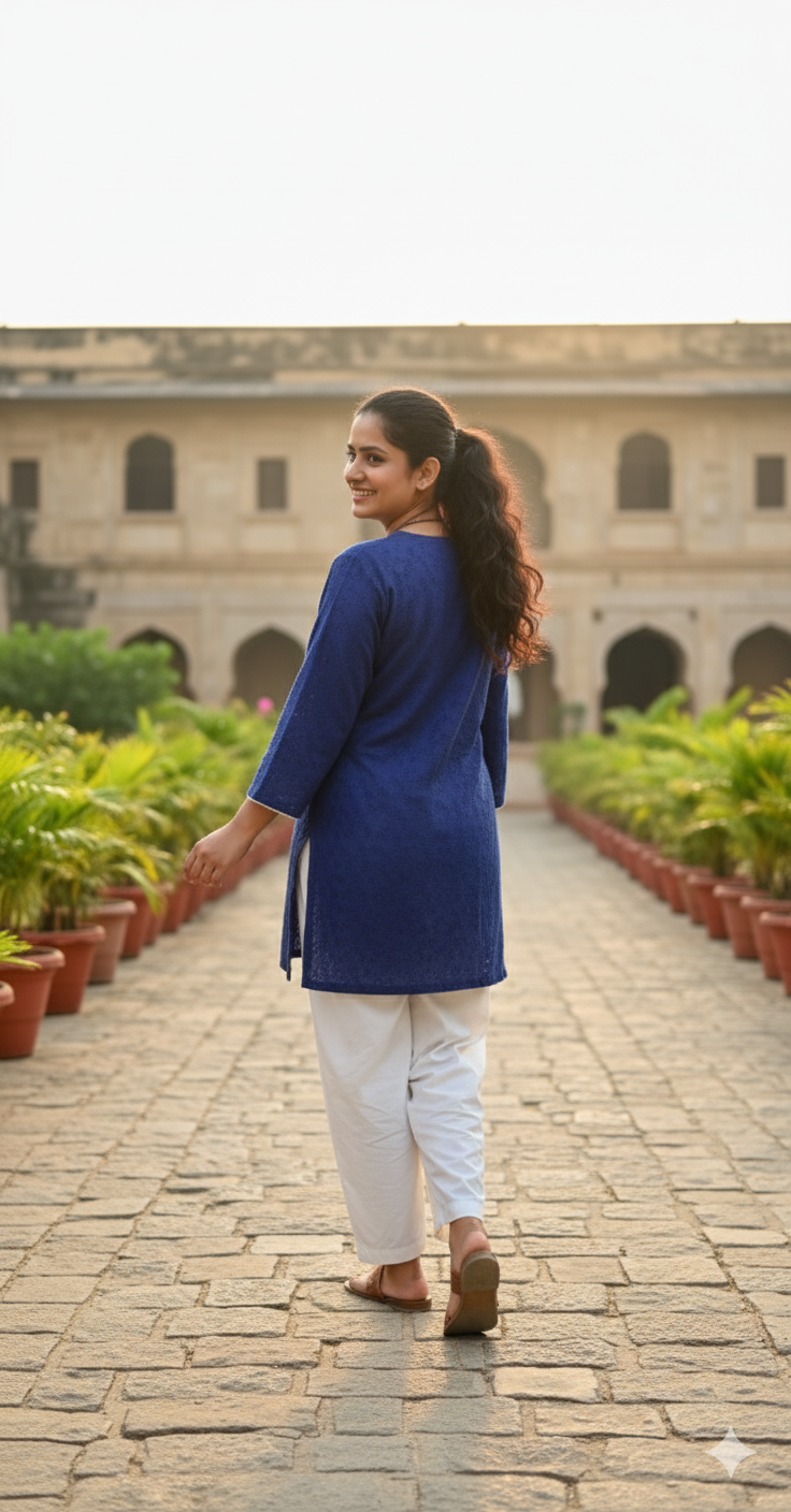 Royal Blue Chikankari Kurti - Image 5