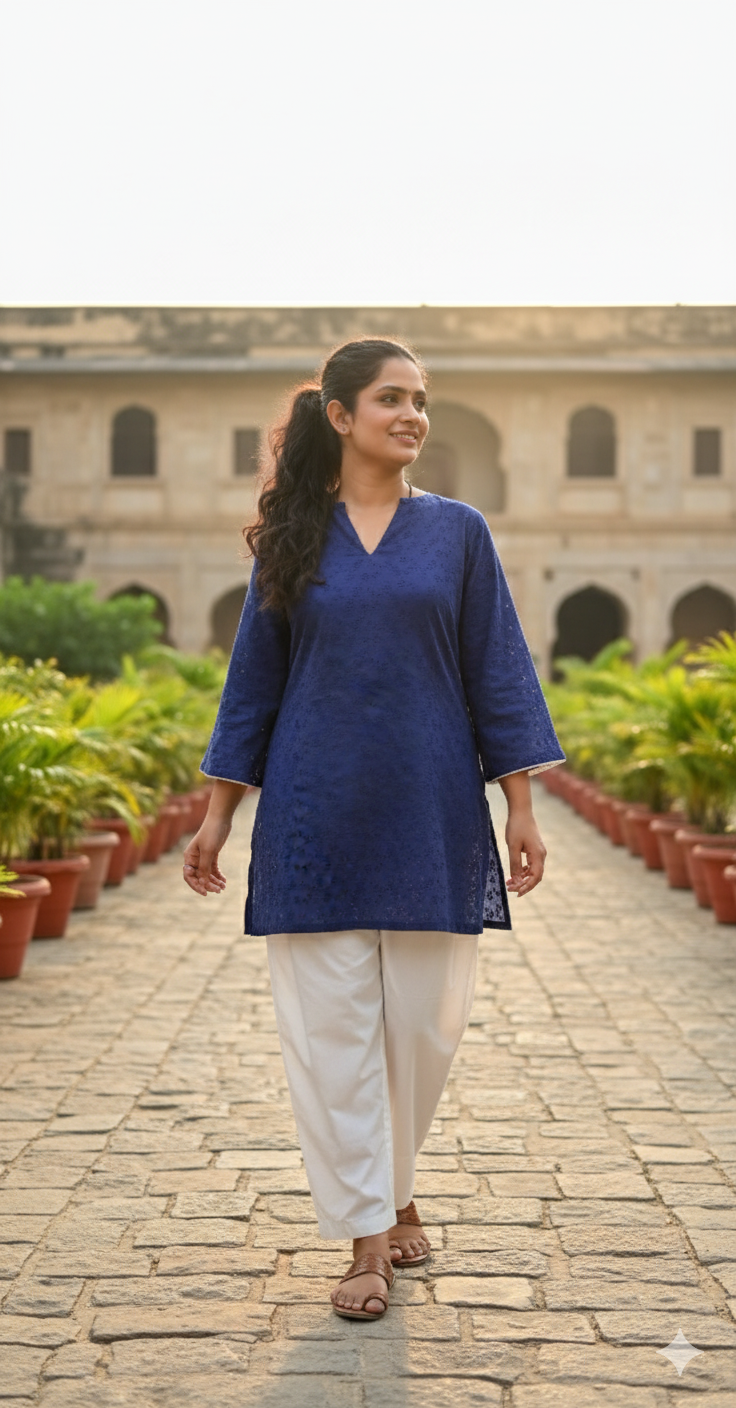 Royal Blue Chikankari Kurti