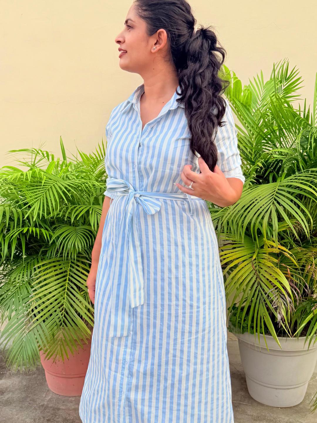 Blue Striped Cotton Dress - Image 4