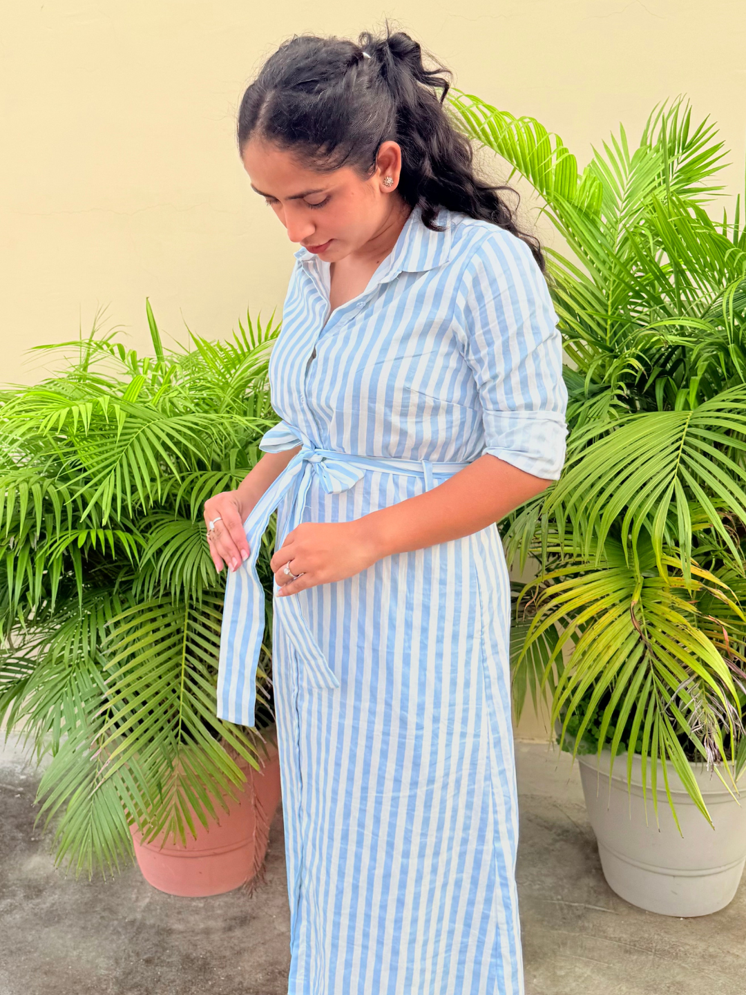 Blue Striped Cotton Dress - Image 2