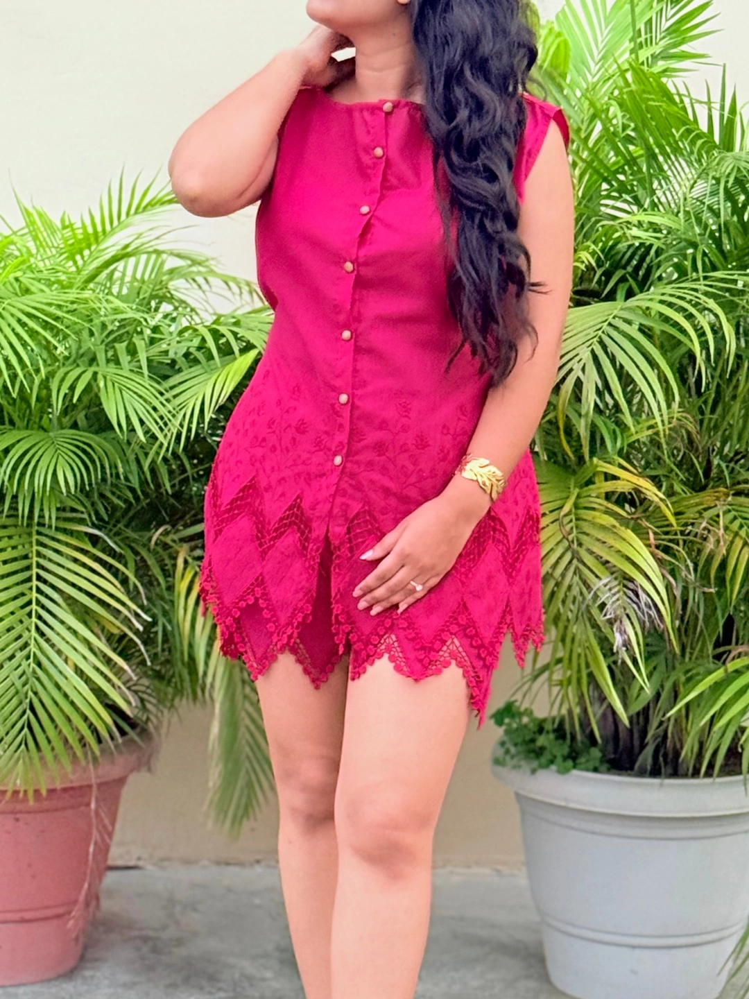 Dark Pink Summer Co-ord Set (Shirt + Shorts) - Image 2