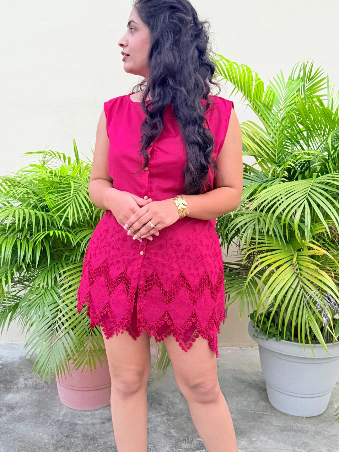 Dark Pink Summer Co-ord Set (Shirt + Shorts) - Image 4