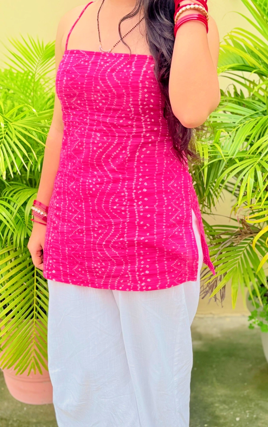 Pink Bandhani Strappy Kurti - Image 4
