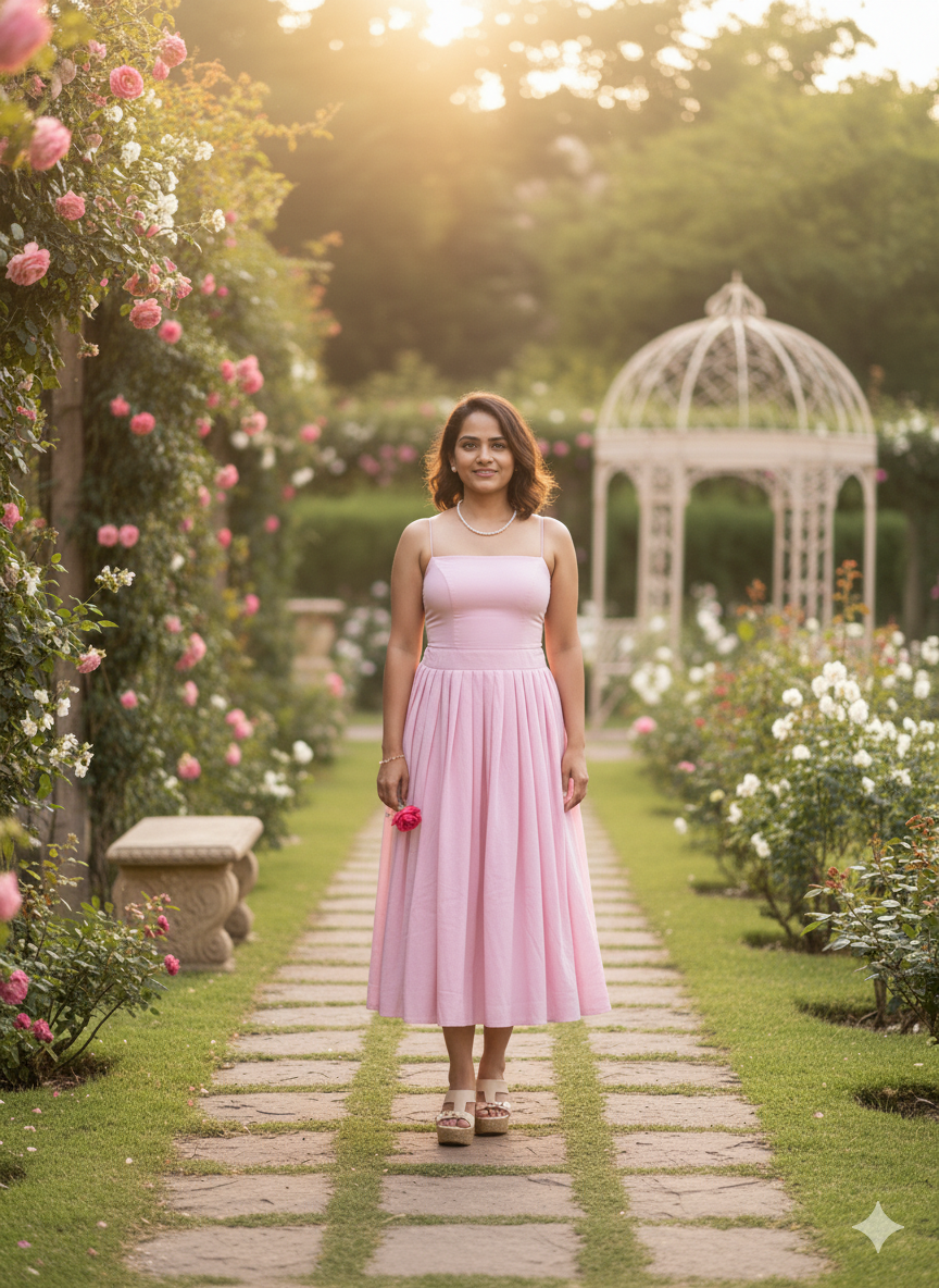 Blush Pink Midi Dress with Spaghetti Straps