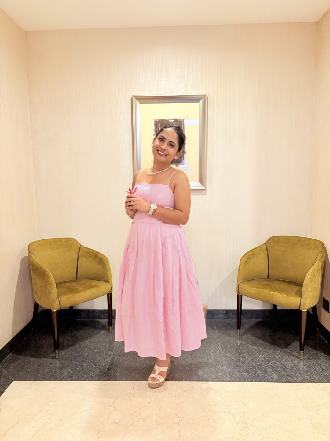 Blush Pink Midi Dress with Spaghetti Straps - Image 4