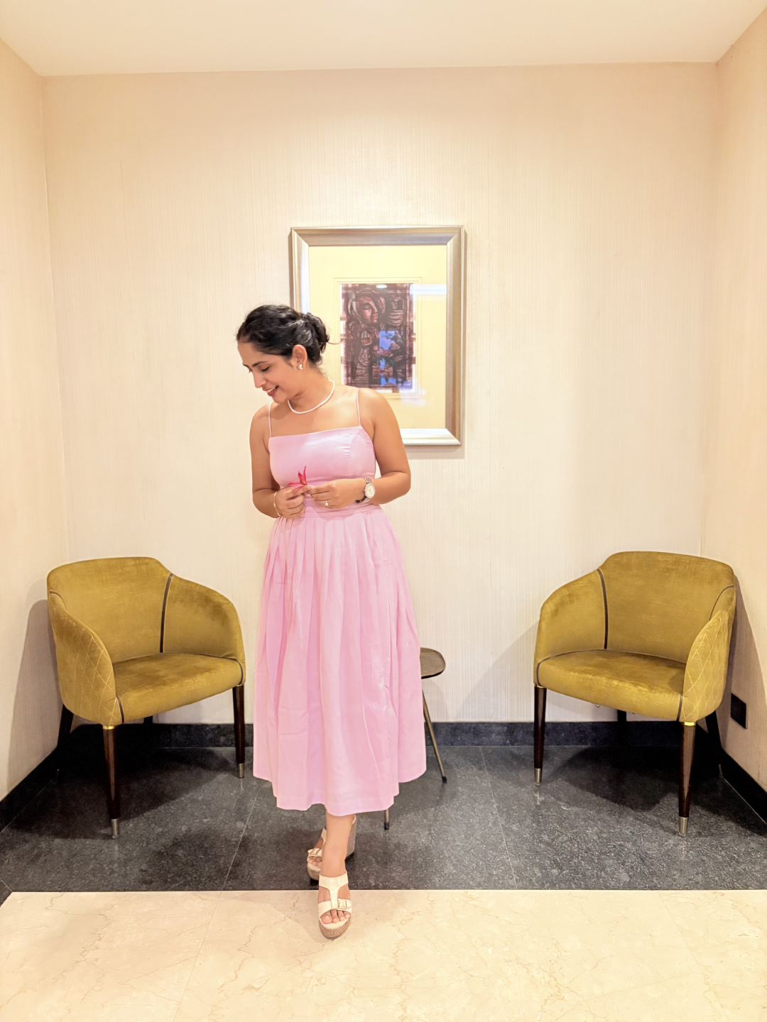 Blush Pink Midi Dress with Spaghetti Straps - Image 3