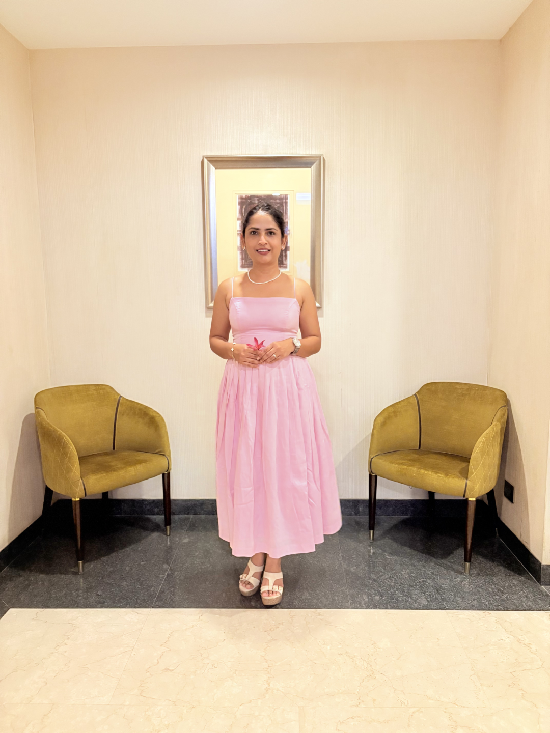 Blush Pink Midi Dress with Spaghetti Straps - Image 2